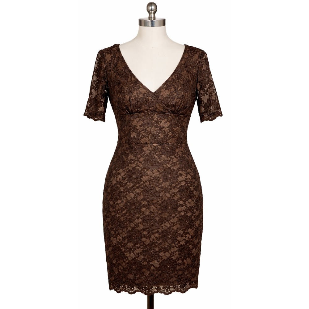 VTG 90s Hugo Buscati Fairy Grunge Dress Womens 10 Brown Lace Floral Empire Waist